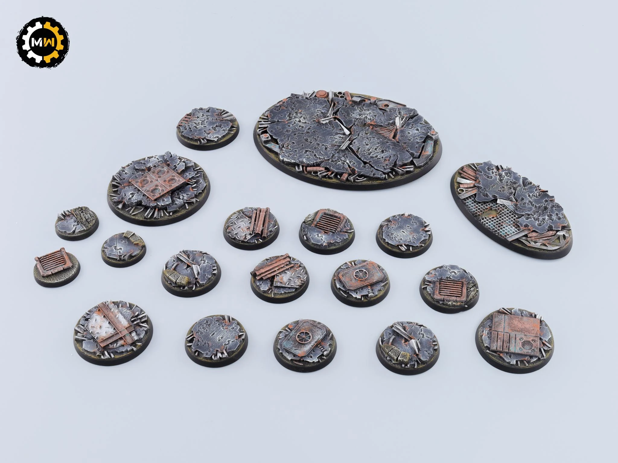 Wooden floor miniature bases with ropes, metal fastenings, and detailed wood texture