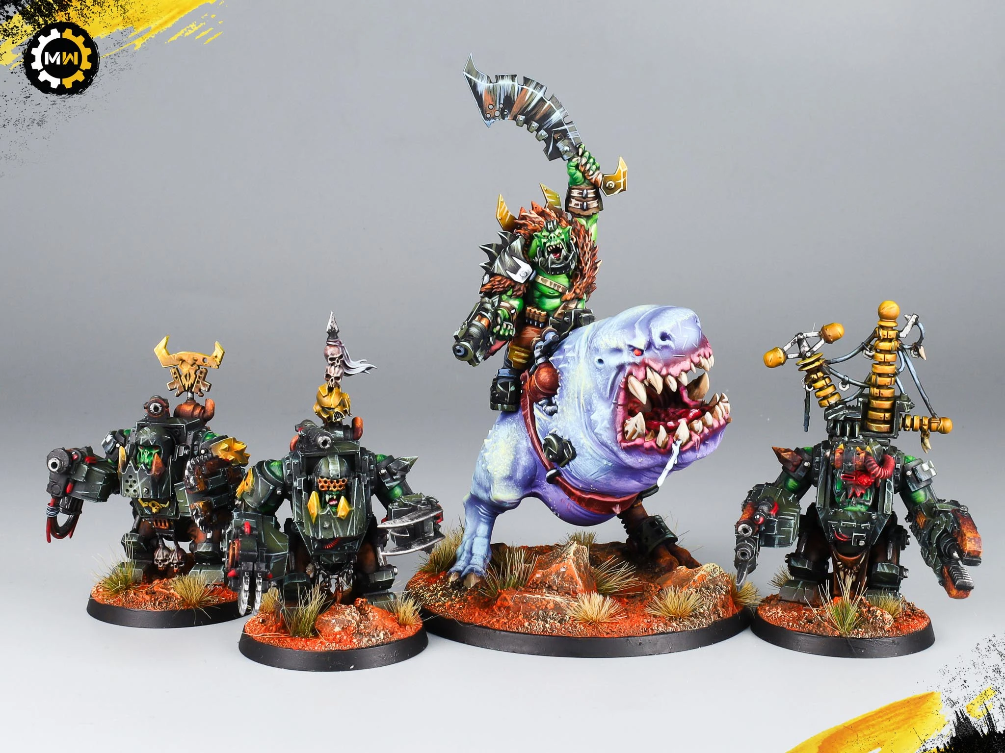 Painted Beastboss on Squigosaur & Meganobz