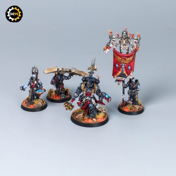 Painted Chaplain Grimaldus miniature with full Cenobyte Servitor retinue.